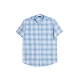 Tudors Erkek Regular Fit Klasik Kesim Oversize%100 Pamuk Keten Doku Cepli Kareli Kısa Kollu Gömlek, Mavi, L Beden