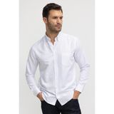 Tudors Erkek Regular Fit Klasik Kesim Oxford Doku Yaka Düğmeli Cepli Nakışlı Beyaz Gömlek - 2XL