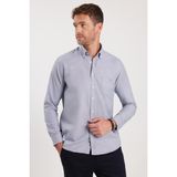 Tudors Erkek Regular Fit Klasik Kesim Oxford Doku Yaka Düğmeli Cepli Nakışlı Gömlek - 2XL - Gri