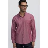 Tudors Erkek Regular Fit Klasik Kesim Oxford Doku Yaka Düğmeli Cepli Nakışlı Kırmızı Gömlek - 2XL