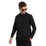 Tudors Erkek Regular Fit Klasik Kesim Oxford Doku Yaka Düğmeli Cepli Nakışlı Siyah Gömlek - 2XL