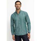 Tudors Erkek Regular Fit Klasik Kesim Oxford Doku Yaka Düğmeli Cepli Nakışlı Yeşil Gömlek - 2XL