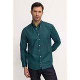 Tudors Erkek Regular Fit Klasik Kesim Oxford Doku Yaka Düğmeli Cepli Nakışlı Yeşil Gömlek - XL