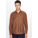 Tudors Erkek Regular Fit Klasik Kesim Pamuklu Armürlü Kahverengi Gömlek - 2XL