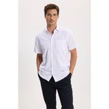 Tudors Erkek Regular Fit Klasik Kesim Pamuklu Kısa Kollu Armürlü Cepli Beyaz Gömlek - 2XL