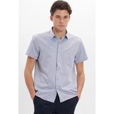 Tudors Erkek Regular Fit Klasik Kesim Pamuklu Kısa Kollu Armürlü Gri Gömlek - 2XL
