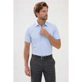 Tudors Erkek Regular Fit Klasik Kesim Pamuklu Kısa Kollu Armürlü Mavi Gömlek - Mavi1 - 2XL