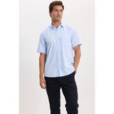 Tudors Erkek Regular Fit Klasik Kesim Pamuklu Kısa Kollu Armürlü Mavi Gömlek - Mavi1 - XL