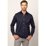 Tudors Erkek Regular Fit Klasik Kesim Pamuklu Kolay Ütü Armürlü Lacivert Gömlek - 2XL