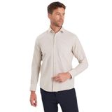 Tudors Erkek Regular Fit Klasik Kesim Pamuklu Kolay Ütü Çizgili Bej Gömlek - 2XL