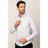 Tudors Erkek Regular Fit Klasik Kesim Pamuklu Kolay Ütü Çizgili Beyaz Gömlek - 2XL