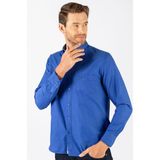 Tudors Erkek Regular Fit Klasik Kesim Pamuklu Oxford Doku Tek Cepli Sax Mavi Düğmeli Yaka Gömlek - 2XL - Saks