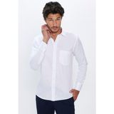 Tudors Erkek Regular Fit Klasik Kesim Pamuklu Tek Cepli Armürlü Beyaz Gömlek - XL