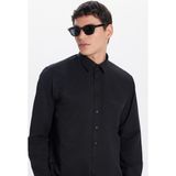 Tudors Erkek Regular Fit Klasik Kesim Pamuklu Tek Cepli Armürlü Siyah Gömlek - 2XL