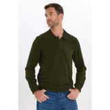 Tudors Erkek Regular Fit Klasik Kesim Uzun Kollu Haki Polo Yaka Sweatshirt