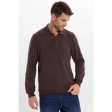 Tudors Erkek Regular Fit Klasik Kesim Uzun Kollu Kahverengi Polo Yaka Sweatshirt