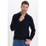 Tudors Erkek Regular Fit Klasik Kesim Uzun Kollu Lacivert Polo Yaka Sweatshirt