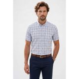 Tudors Erkek Regular Fit Klasik Kesim%100 Pamuk Kısa Kollu Kareli Gömlek, Mavi, XL