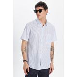 Tudors Erkek Regular Fit Oversize Kısa Kollu Çizgili Gömlek,%100 Pamuk, Keten Doku, Lacivert, L Beden