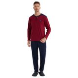 Tudors Erkek Regular Fit Pamuklu Düğmeli Yaka Beli Lastikli Desenli Bordo Pijama Takımı - 2XL
