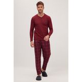 Tudors Erkek Regular Fit Pamuklu Düğmeli Yaka Beli Lastikli Desenli Pijama Takımı,Bordo Xl 2007004405600