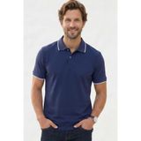 Tudors Erkek Regular Fit Polo Yaka T-shirt,%100 Pamuk, Kısa Kollu, Çizgi Detaylı, Lacivert, XL