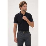 Tudors Erkek Regular Fit Polo Yaka T-shirt,%100 Pamuk, Kısa Kollu, Çizgi Detaylı, Siyah, L Beden