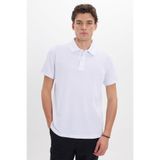 Tudors Erkek Regular Fit Polo Yaka T-shirt,%100 Pamuk, Pike Dokusu, Beyaz, M Beden