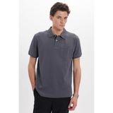 Tudors Erkek Regular Fit Polo Yaka T-shirt,%100 Pamuk, Pike Dokusu, Gri, L Beden