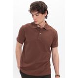 Tudors Erkek Regular Fit Polo Yaka T-shirt,%100 Pamuk, Pike Dokusu, Kahverengi, 2XL