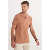 Tudors Erkek Regular Fit Polo Yaka T-shirt,%100 Pamuk, Pike Dokusu, Kahverengi, XL