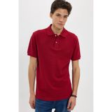 Tudors Erkek Regular Fit Polo Yaka T-shirt,%100 Pamuk, Pike Dokusu, Kırmızı, 2XL