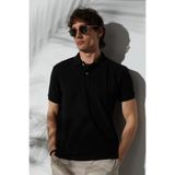 Tudors Erkek Regular Fit Polo Yaka T-shirt,%100 Pamuk, Pike Dokusu, Siyah, M Beden