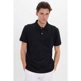 Tudors Erkek Regular Fit Polo Yaka T-shirt,%100 Pamuk, Pike Dokusu, Siyah, XL