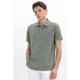 Tudors Erkek Regular Fit Polo Yaka T-shirt,%100 Pamuk, Pike Dokusu, Yeşil, M Beden