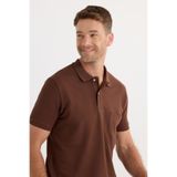Tudors Erkek Regular Fit Polo Yaka Tişört,%100 Pamuk, Pike Dokusu, Koyu Kahverengi, L Beden
