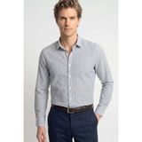 Tudors Erkek Regular Fit Rahat Kesim %100 Pamuk Çizgili Keten Efektli Gri Gömlek - 2XL