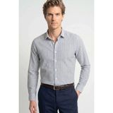 Tudors Erkek Regular Fit Rahat Kesim %100 Pamuk Çizgili Keten Efektli Gri Gömlek - XL