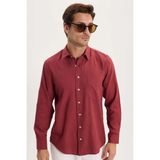 Tudors Erkek Regular Fit Rahat Kesim Cepli Keten Efektli Düz Bordo Gömlek - 2XL