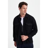 Tudors Erkek Regular Fit Rahat Kesim Çift Cep kapaklı Çıtçıtlı Siyah Gömlek - 2XL