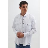 Tudors Erkek Regular Fit Rahat Kesim Çift Cepli Spor Yaka Denim Kırık Beyaz Gömlek - XL