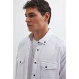 Tudors Erkek Regular Fit Rahat Kesim Çift Cepli Spor Yaka Denim Kırık Beyaz Gömlek