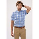 Tudors Erkek Regular Fit Rahat Kesim Düğmeli Yaka Kareli Kısa Kol Pamuklu Mavi Gömlek - 2XL - Mavi1