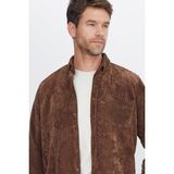 Tudors Erkek Regular Fit Rahat Kesim Fitilli Kadife Görünüm Düğmeli Yaka Koyu Kahve Ceket Gömlek - 2XL