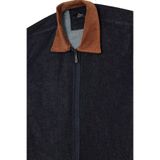 Tudors Erkek Regular Fit Rahat Kesim Kadife Yaka Fermuarlı Denim Lacivert Ceket Gömlek