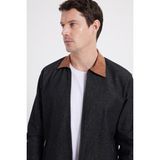 Tudors Erkek Regular Fit Rahat Kesim Kadife Yaka Fermuarlı Denim Siyah Ceket Gömlek