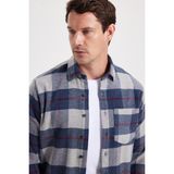 Tudors Erkek Regular Fit Rahat Kesim Kışlık Kareli Oduncu Gömlek - Mavi - Gri - XL