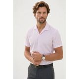 Tudors Erkek Relax Fit Kısa Kollu Çizgili Müslin Gömlek, Bordo, XL