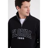 Tudors Erkek Relax Fit Pamuklu Yarım Fermuarlı Baskılı Sweatshirt, Siyah, M