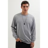 Tudors Erkek Relax Fit Rahat Kesim %100 Pamuk 2 İplik Bisiklet Yaka Açık Gri Sweatshirt